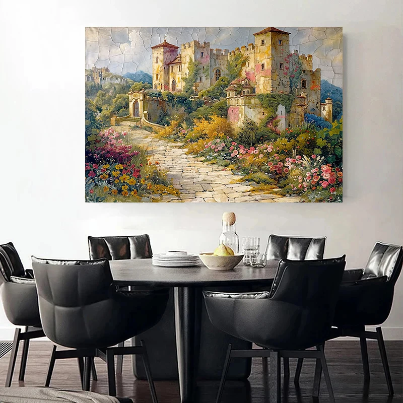 Картина на холсте с изображением замка в стиле ретро