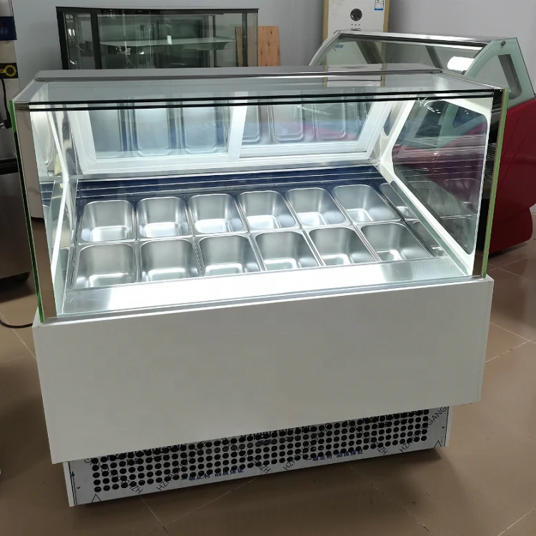

Supermarket Commercial Refrigerator Gelato Ice Cream Cake Display Freezer Black Marble White LED Light Glass CFR BY SEA