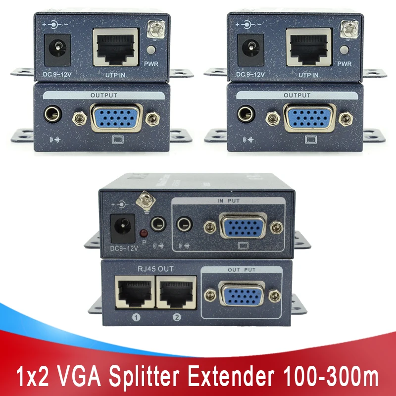 Адаптер VGA на 2 порта, 100 м/200 м/300 м, 1920x1080, 1x2