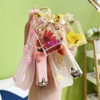 quicksand dried flowers keychain creative keychains women couple bag pendant acrylic cartoon into the oil square bottle fashion