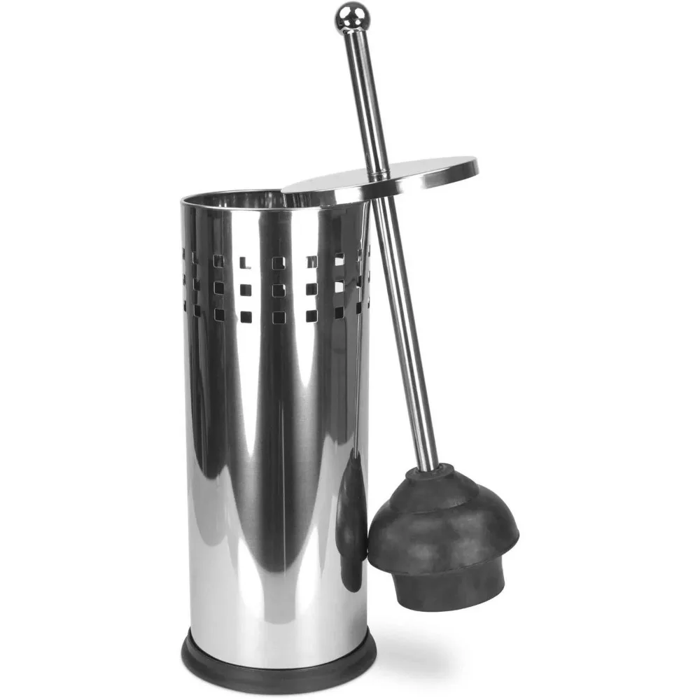 

Home Basics Stainless Steel Vented Toilet Plunger with Canister Holder Drip Cup
