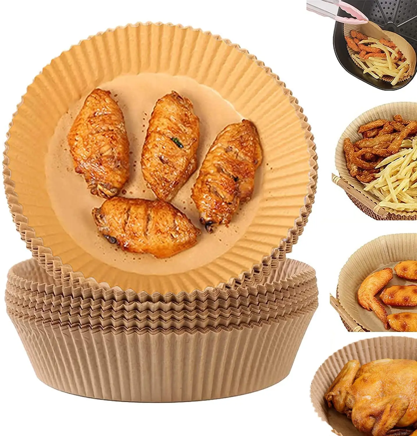

30/50pcs 20cm Air Fryer Disposable Paper Liner Mat Wood Pulp Steamer Round Paper Baking Mats & Liners Kitchen Oven Baking Paper