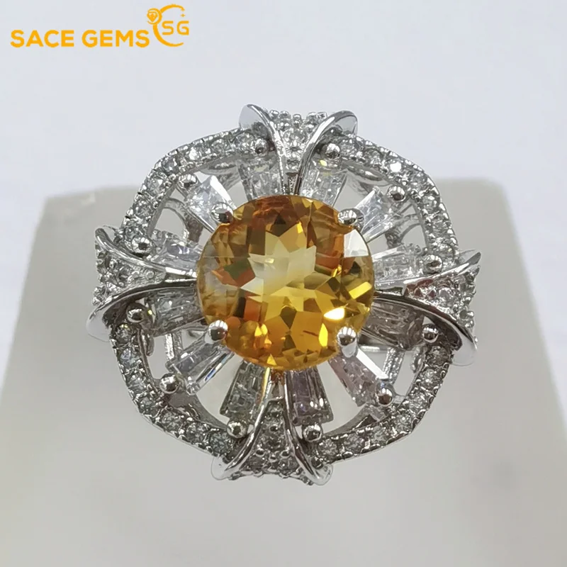 

SACE GEMS Resizable Ring for Women 100% 925 Sterling Silver Sparkling Luxury 8*8mm Topaz Bridal Wedding Party Fine Jewelry Gift