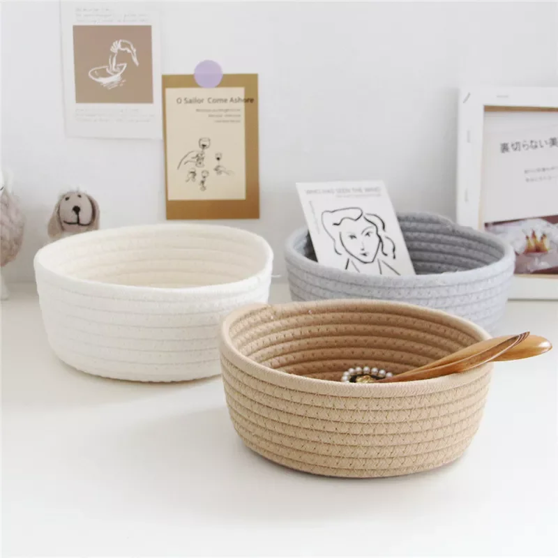 

2022Cotton Rope Storage Basket Weaving Nordic Sundries Baby Toy Dirty Clothes Cosmetic Finishing Baskets Desktop Small Organizer