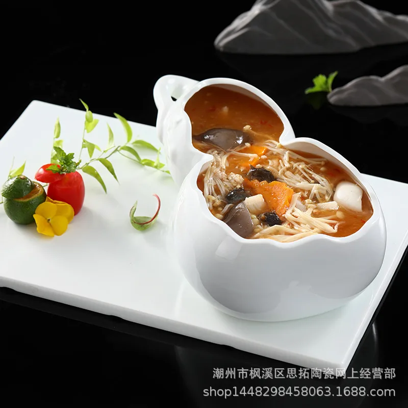 

Hotel features gourd shaped tableware restaurant creative ceramic plates open file cold dishes set plate soup bowl set