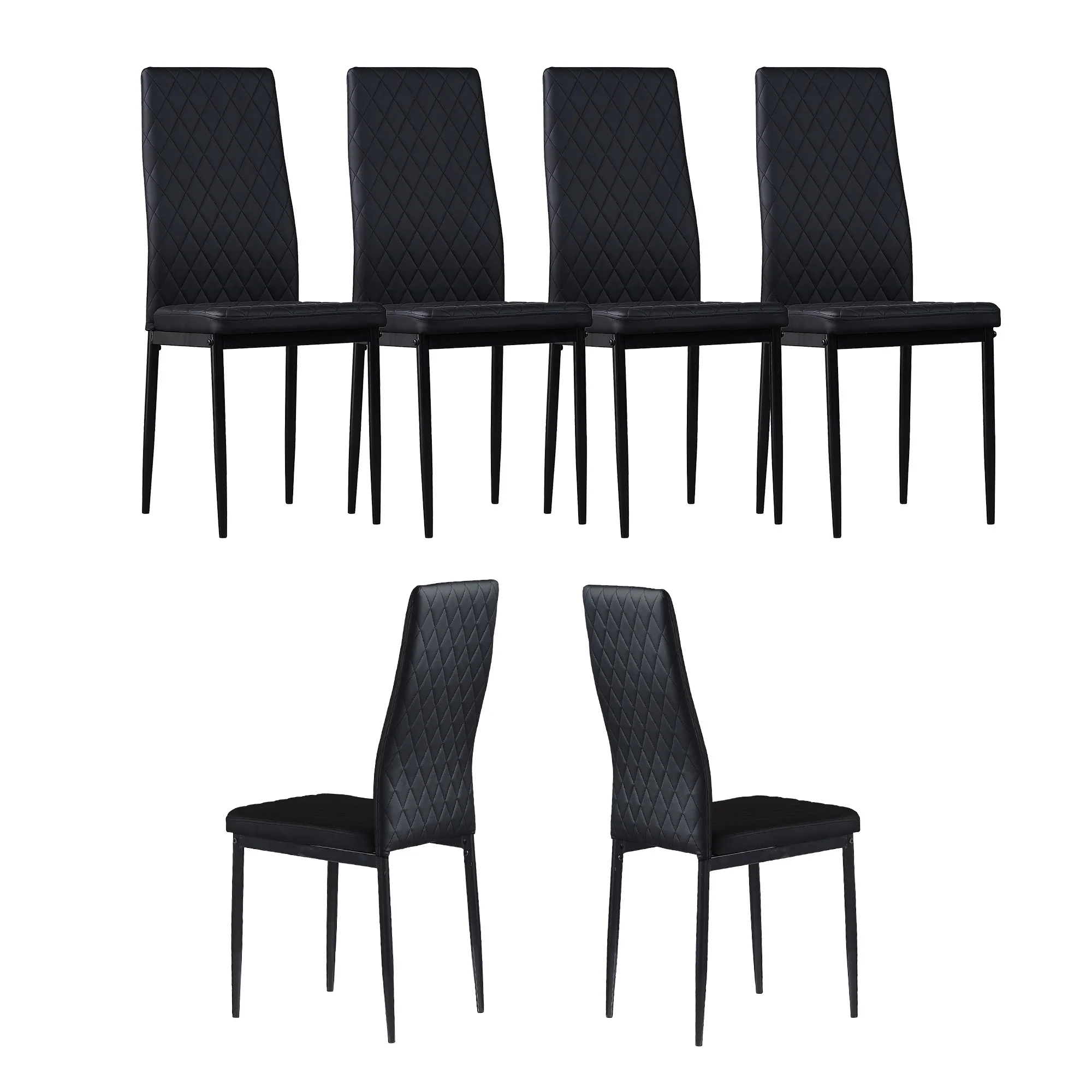 

6 Pcs Modern Minimalist Dining Chair Fireproof Leather Sprayed Metal Pipe Diamond Grid Pattern Restaurant Home Conference Chair