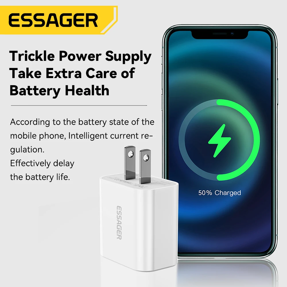Зарядное устройство Essager 20 Вт, быстрая зарядка Type-C Lightning Charger Set PD QC Quick Charge для iPhone 14 13 12 11 iPad Pro Max (art.: 3920d30aa71c0) - 3920d30aa71c0