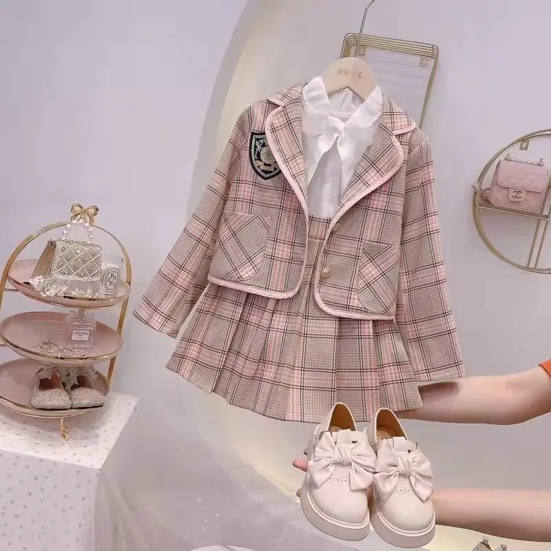 

2022 Fall New Fashion Girls Dresses Kids College Style Suits Girls Suits Skirts Boutique Clothing Teenage Girls Clothing