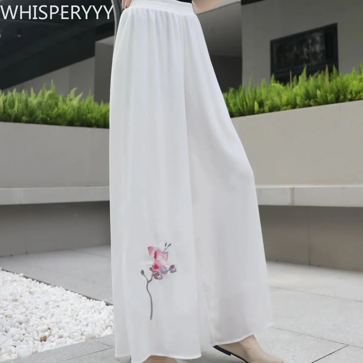 

Chinese Style Embroidered Wide Leg Pants Women's 2023 New Summer Thin Trousers Loose Elegant Vintage Fashion Female Pants