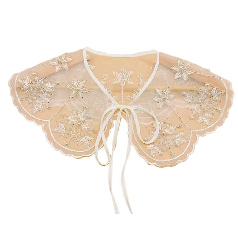 MXMB Women Embroidery Leaves False Collar See Through Mini Cape Clothes Accessories