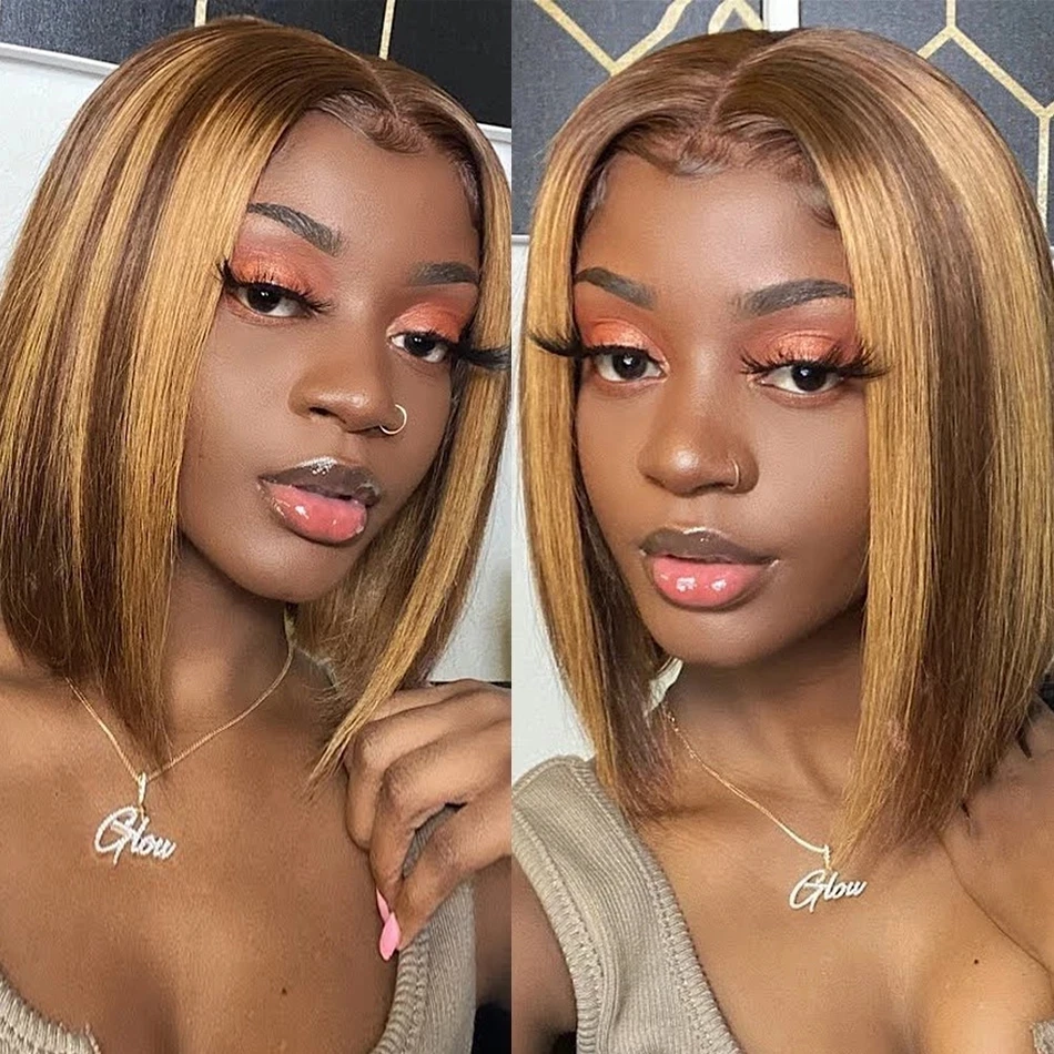 

Human Hair Wigs Short Bob Wig Highlight Wig T Part Brazilian Pre Plucked Straight Lace Front Wig For Black Women Jarin Hair