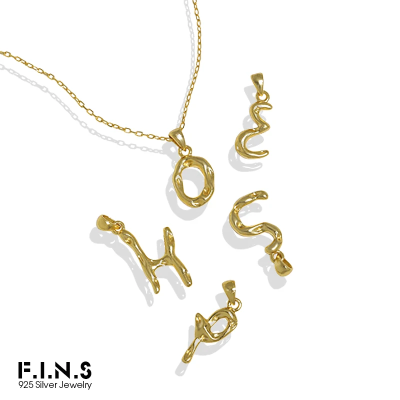 F.I.N.S A-Z Алфавит неправильной формы 100% S925 Стерлинговое Серебряное колье с цепочкой