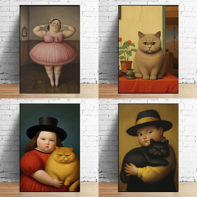 Настенный плакат &quotBotero Ballet Pink Dress Body Comedic Funny Fat Ginger Cat Boy&quot