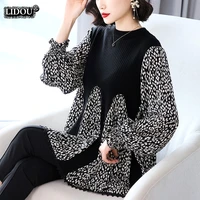 casual patchwork korean trend popularity leisure womens clothing spring autumn t shirts loose o neck long sleeved polka dot top