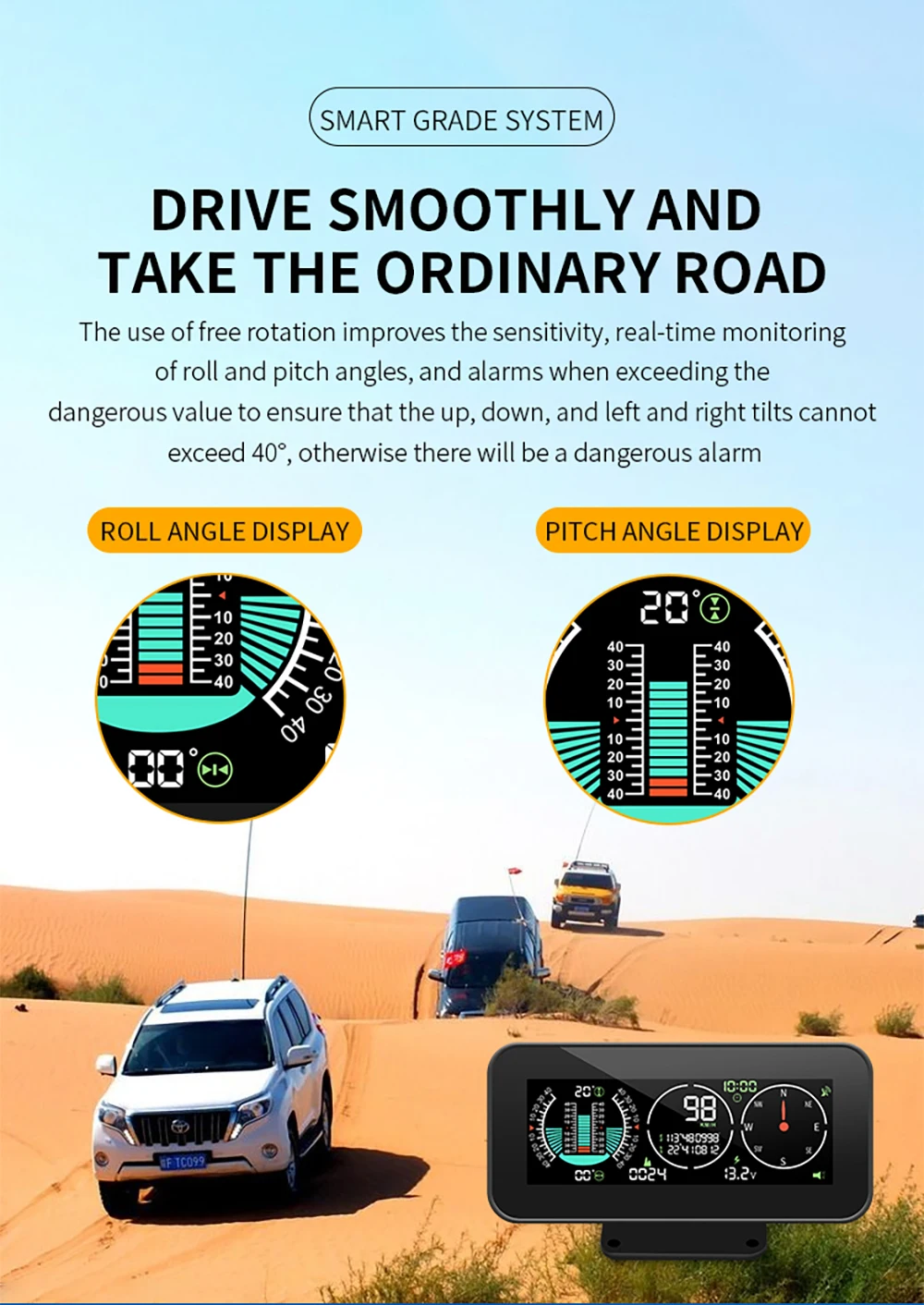 

Ex-factory Pri M60 Автомобильный GPS HUD-датчик скорости, Интеллектуальный инклинометр, отображение скорости по бездорожью, Наклонный угол наклона, Ко...