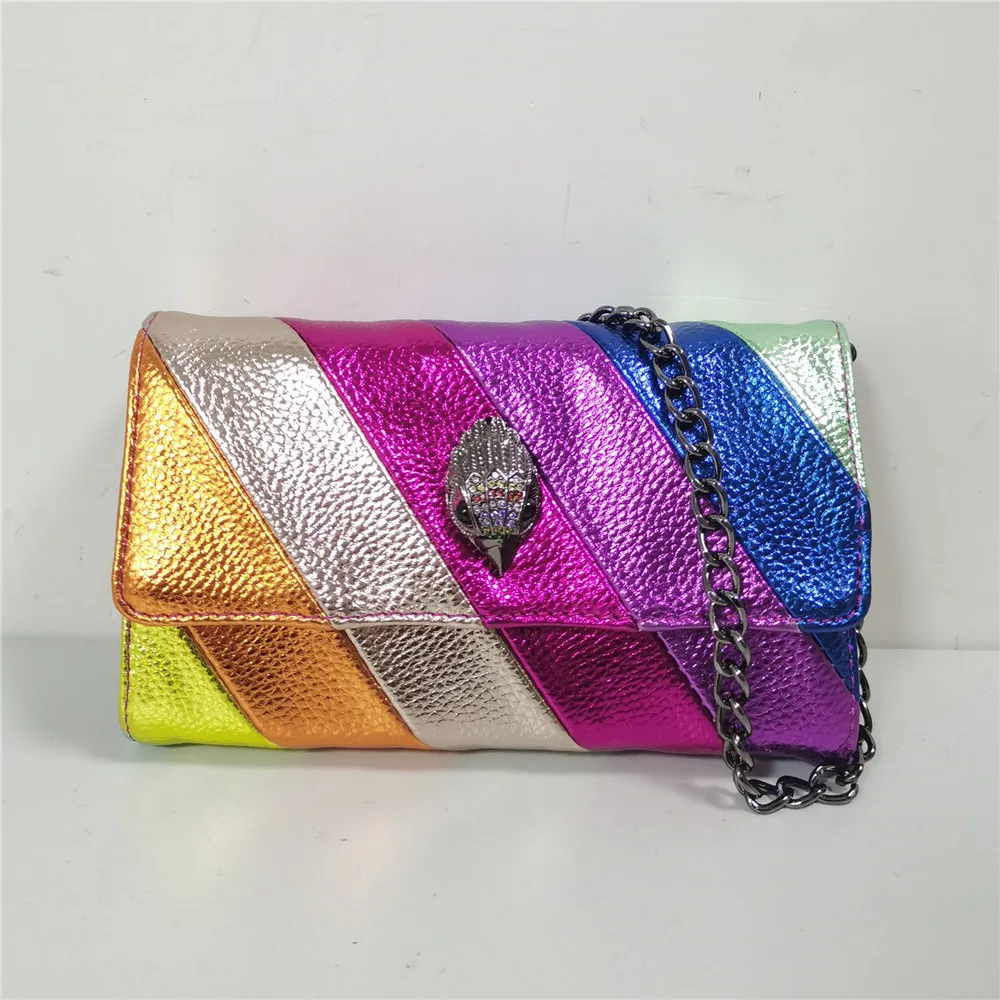 

New Arrival Rainbow Handbag Clutch Bag Eagle Head Women Crossbody Bag Colorful PU Leather Party Shoulder Evening Bag