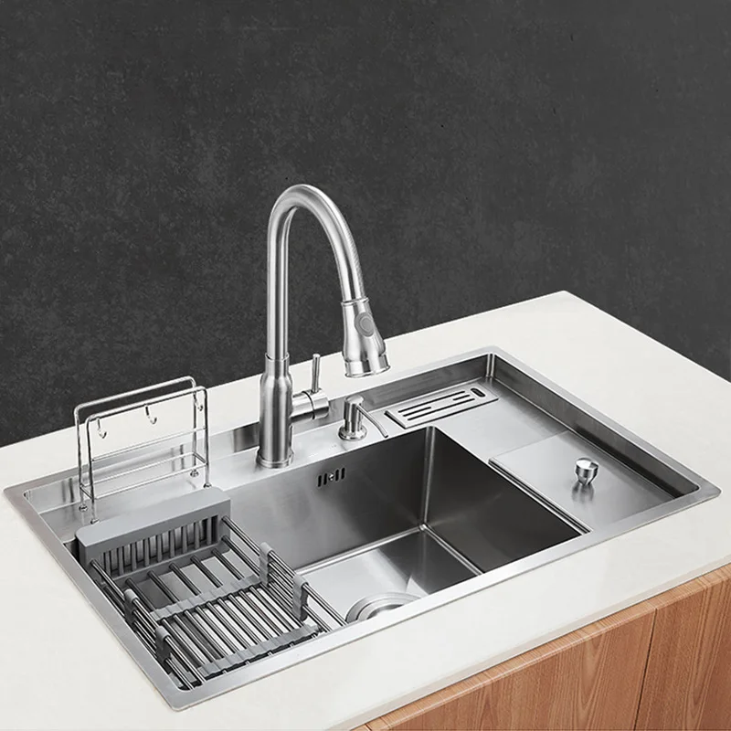 

Kitchen Sink Multi-function Undercounter Basin With Trash Can Nano Silver 304 Stainless Steel Sink 82x48CM
