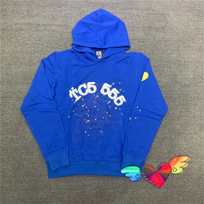 

2023 Blue Sp5der 555555 Hoodie Men Women 1:1 High Quality Spider Web Pattern Young Thug Pullovers White Logo 555555 Sweatshirts