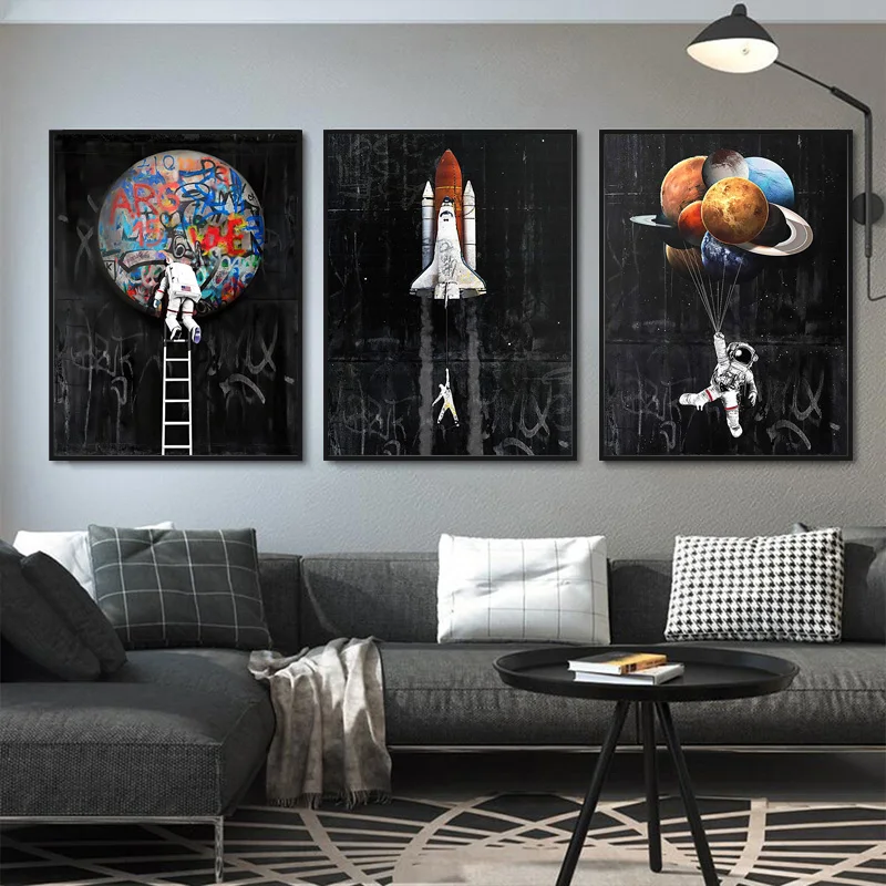 

Black and White Abstract Wall Art Rocket Pilot Graffiti Printed Canvas Painting Home Decor Posters and Prints Cuadros Pictures