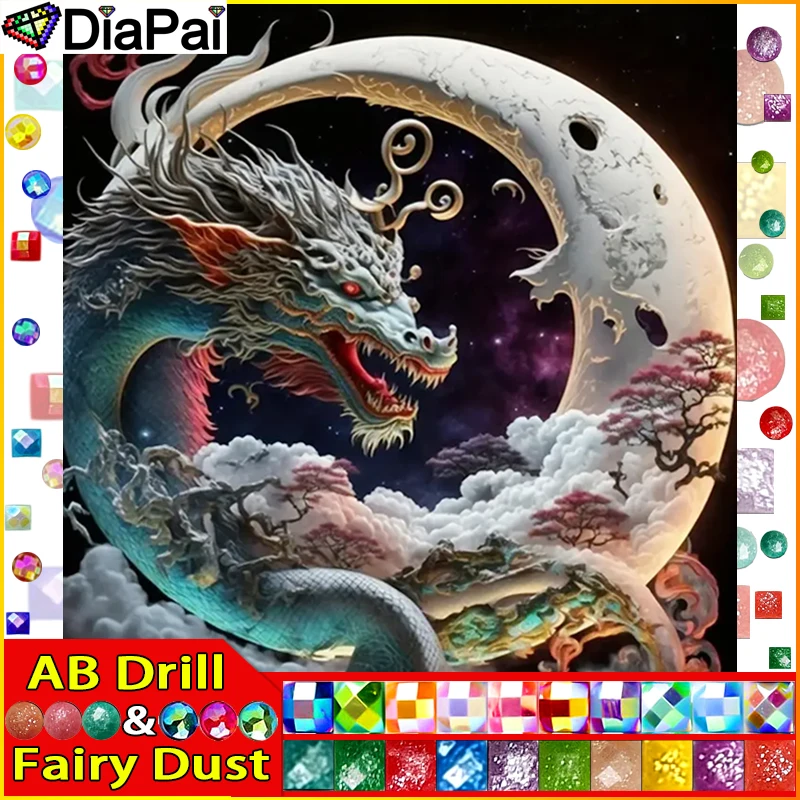 DiaPai Fairy Dust AB DIY 5D алмазная живопись "Дракон животное Луна" полная вышивка