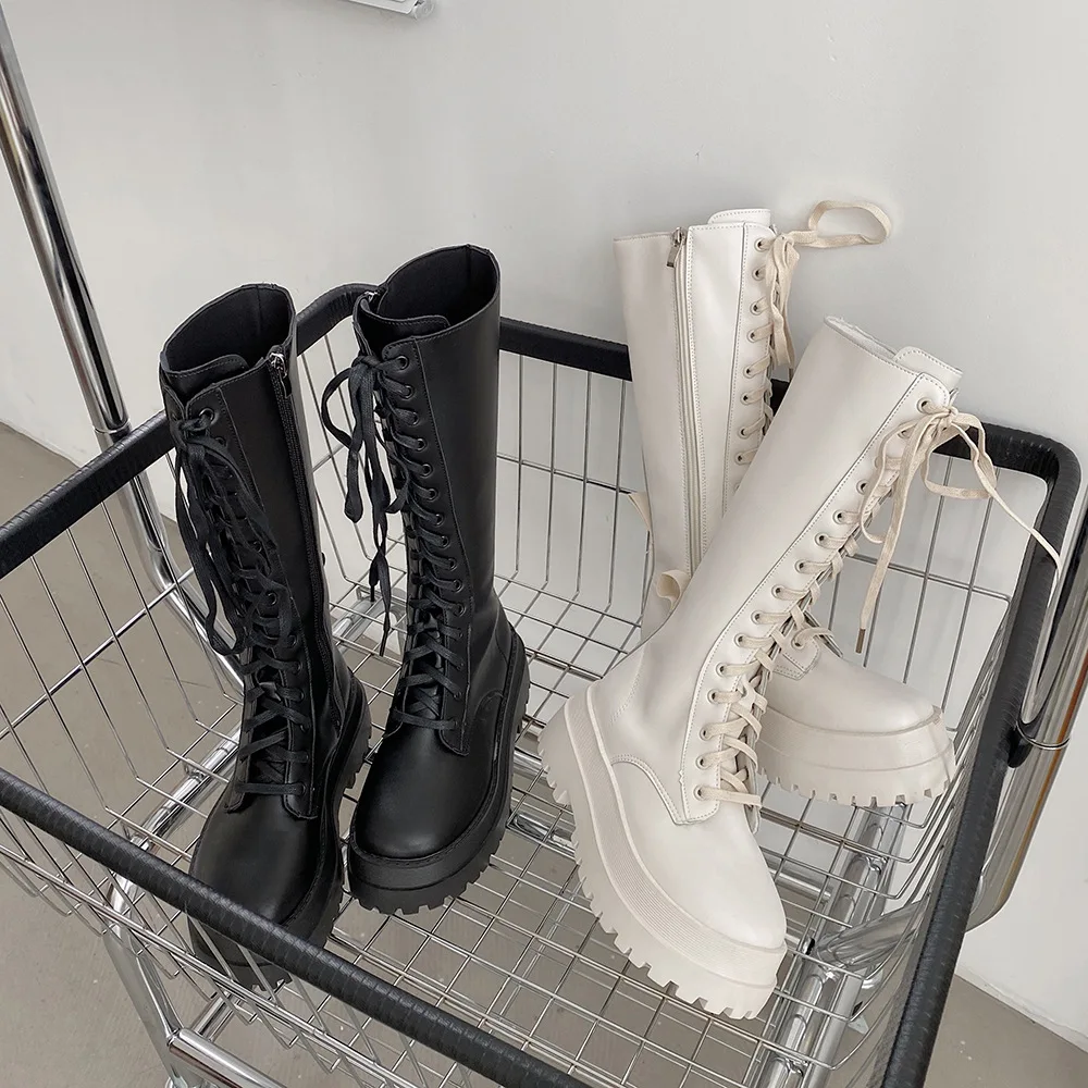 

2023 Spring/summer New Fashion Knight Boots Casual Platform Round Head Sneakers Lace-up High Boots Thigh-high Boots for Women
