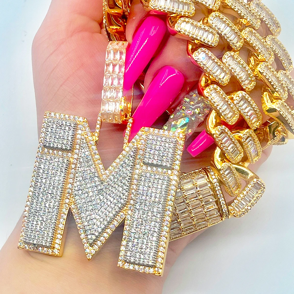 Drip Letter Jewelry Initial Necklace for Women Iced Out Gold Color Pendant Custom Name Plated Hip Hop