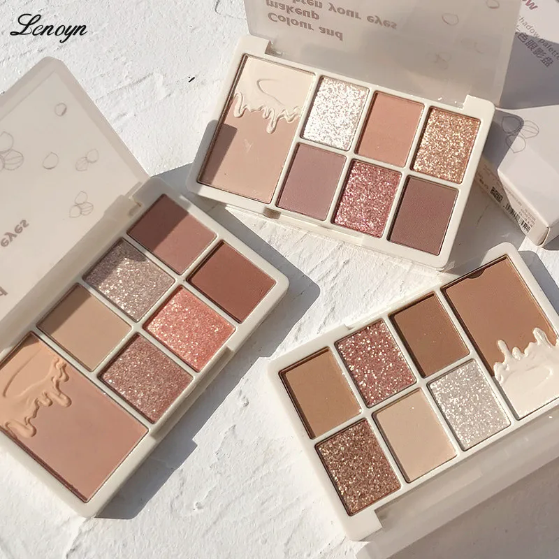 

Lenoyn 7 Colors Eye Shadow Plate Oats Milk Tea Nude Color Chestnut Milk Coffee Earth Tone Eyeshadow Shimmer Matte beauty glazed