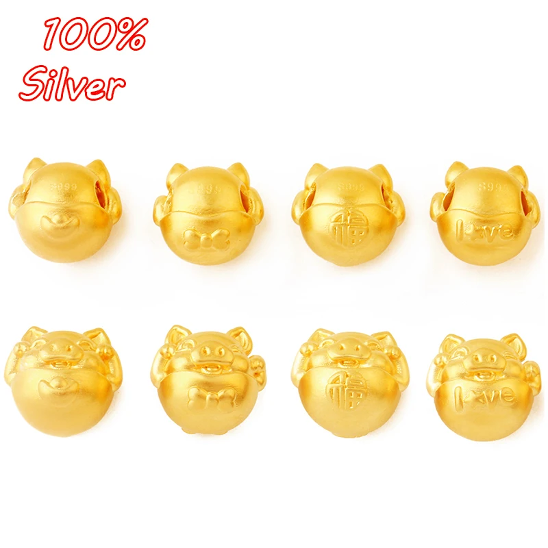 

Real 925 Sterling Silver Gold Pig 3D Charm Fashion DIY jewelry Making Findings Necklace Bracelet Beaded Accessories Wholesale