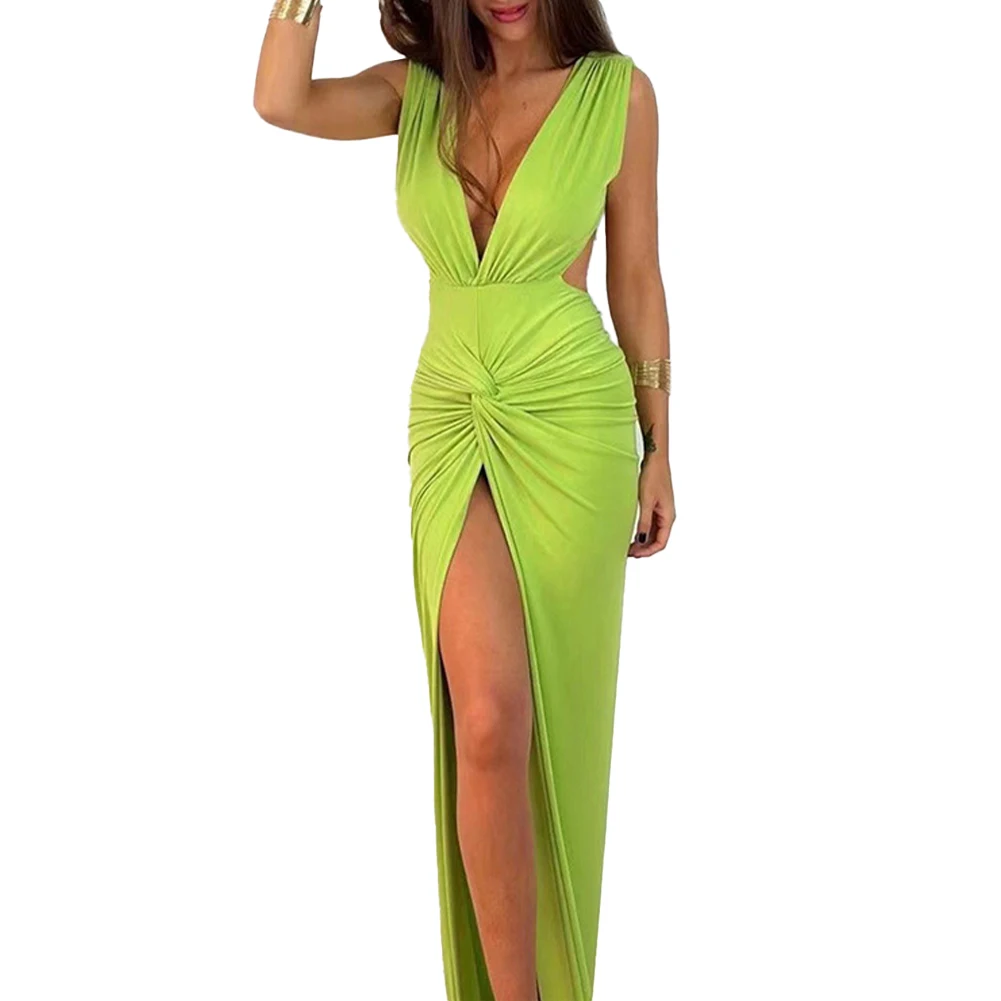 

Elegant Deep V Neck Long Evening Dress Women Solid Backless Bodycon Sexy Formal Dress Party Gown Maxi Prom