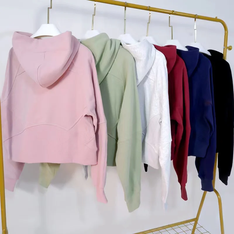 Lulu Women Winter Oversized Cropped Hoodies Relaxed Fit Sweatshirt Waist Length Sweater Yoga Wear for Women Define Jackets Coat