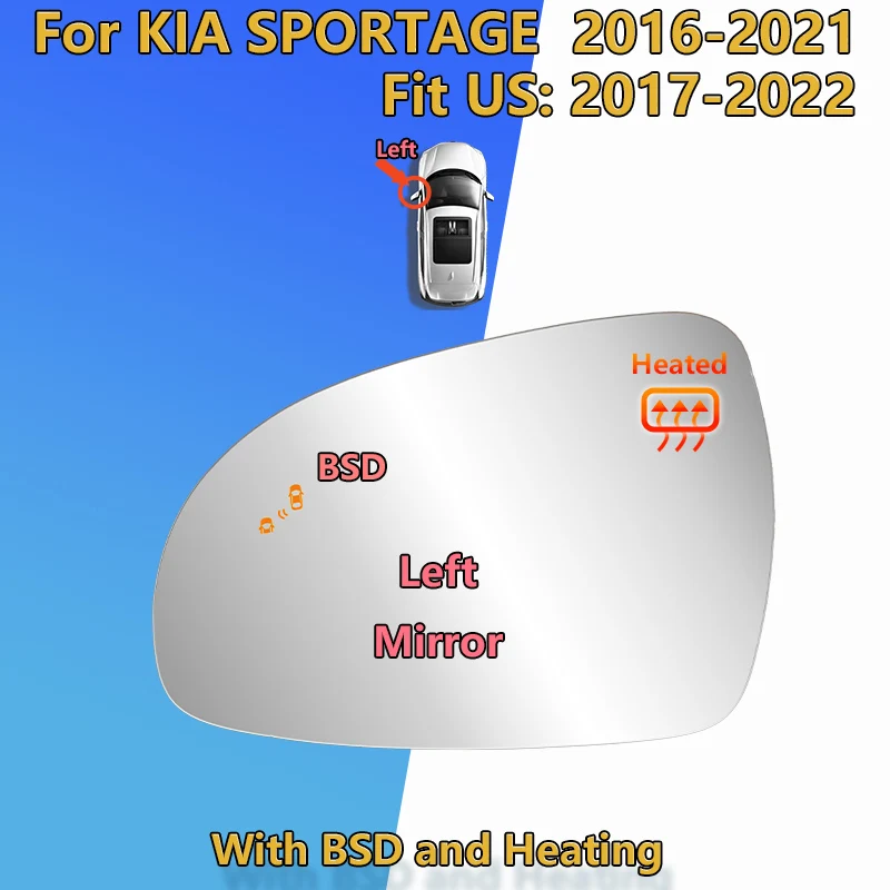 

С BSD для KIA SPORTAGE 2016 2017 2018 2019 2020 2021 /Fit US 2017-2022 боковое зеркало заднего вида стекло/87611-D9000 F1000 зеркало на крыле/автозапчасти