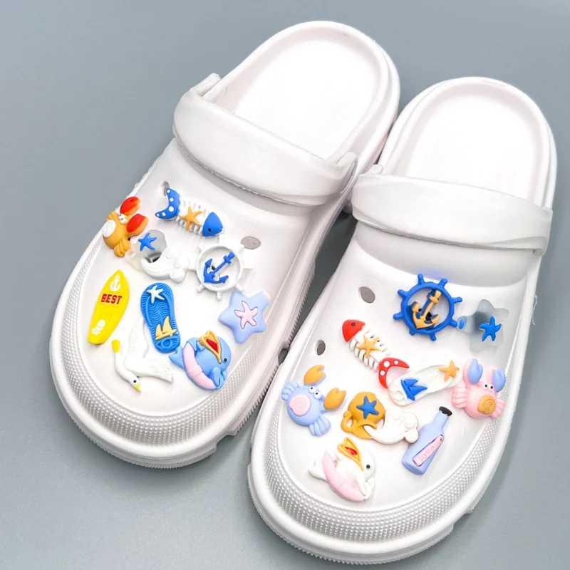 Cute 1Pcs/Set Beach And Seaside Style  Pvc Shoe Charms Diy Buckles Button Slipper Accessories Ornament For Xmas Gift