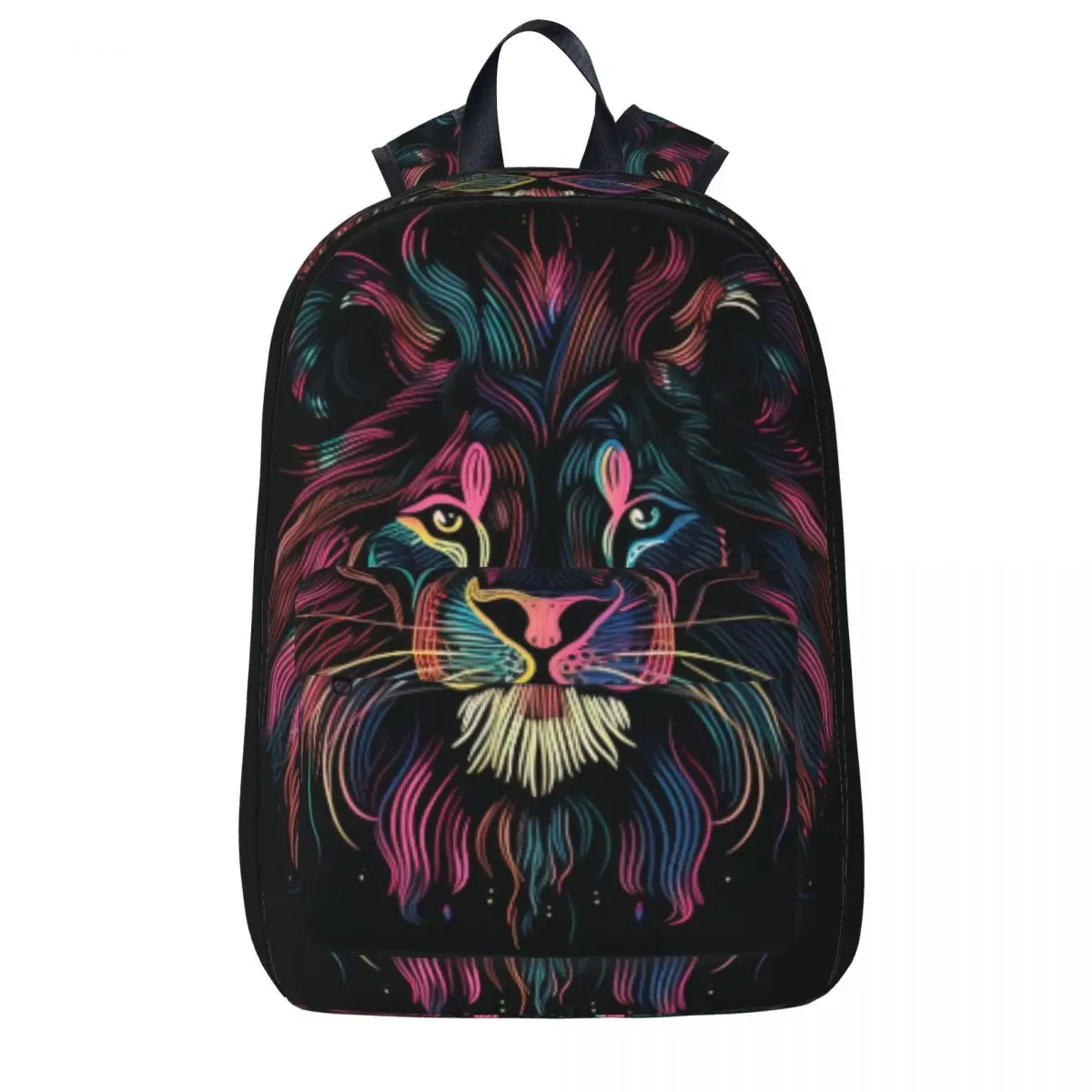 

Lion Backpack Neon Minimalist Casual Backpacks Boy Girl Hiking Soft School Bags Design Rucksack