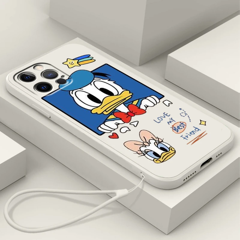 

Disney Mickey Donald Duck Liquid Rope Cover Phone Case For Apple iPhone 14 13 12 Mini 11 XS Pro Max X XR Plus SE 2020 Funda