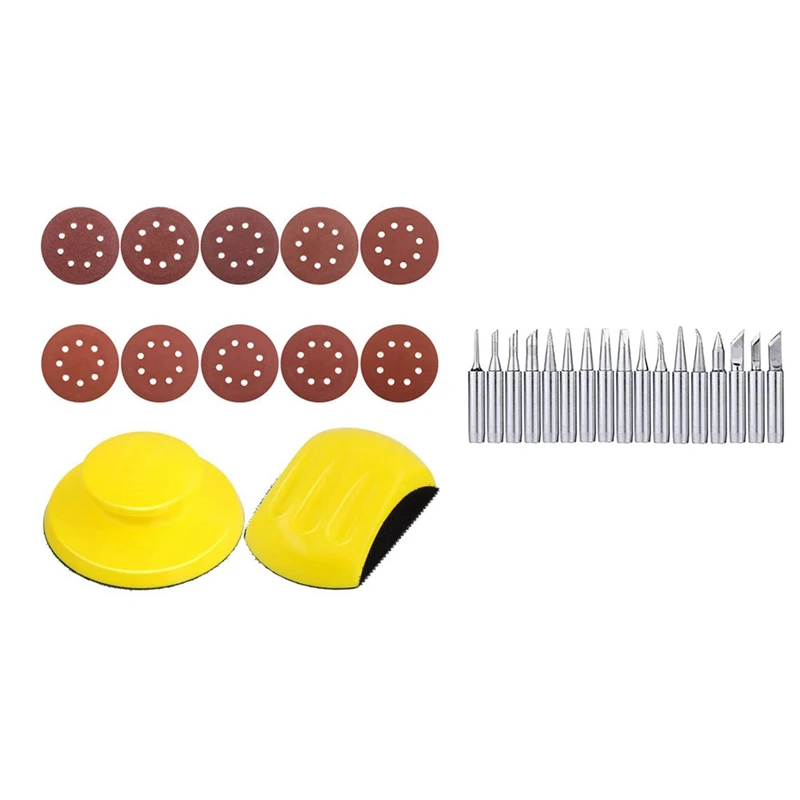 

62Pcs 5Inch Sandpaper With Round And Mouse-Shaped Hand Sanding Blocks & 17Pcs Soldering Tips Kit 900M Solder Iron Tip
