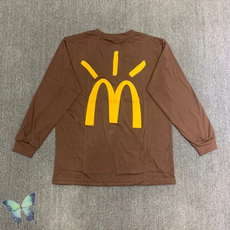 

Travis Scott Big M Print Men Women Long Sleeve Brown T-Shirt Cactus Jack T Shirt