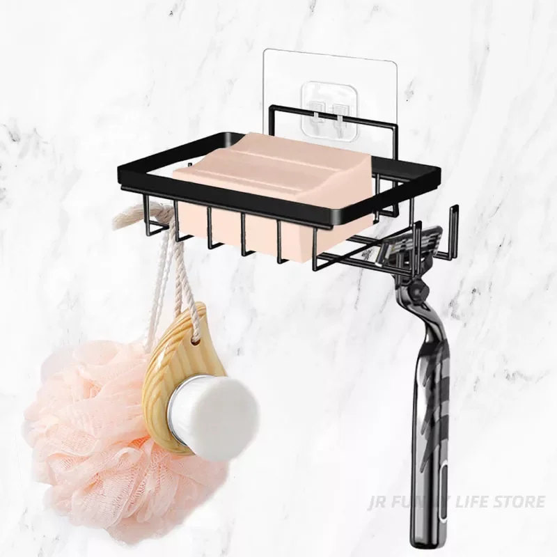 

Wall-mounted Soap Dish For Bathroom Self Adhesive Black Stainless Steel Soap Holder With Razor Holder Bathroom Accessories