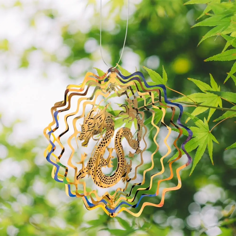 

Simple Courtyard Decoration Hollow Mirror Rotating Handmade Hanging Ornament Dragon Pendant Artwork Crafts Wind Chime