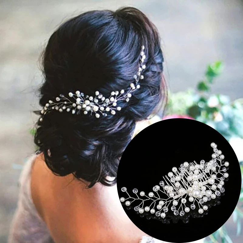 

Bride Bridesmaid Hair Accessories Pearl Hair Pin Clip Trendy Crystal Rhinestone Wedding Hairpins Sticks for Women