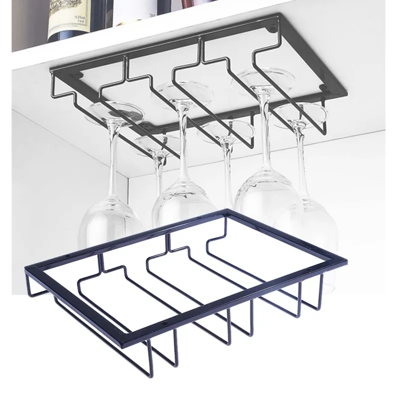 

Wine Glasses Holder Bartender Stemware Hanging Rack Under Cabinet Stemware Organizer Glass Goblet Iron Rack Bar Tool