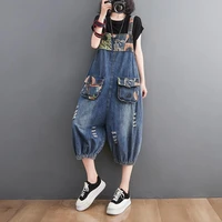 new summer denim overalls womens foreign style is thin korean version loose fashion all match seven point jumpsuit