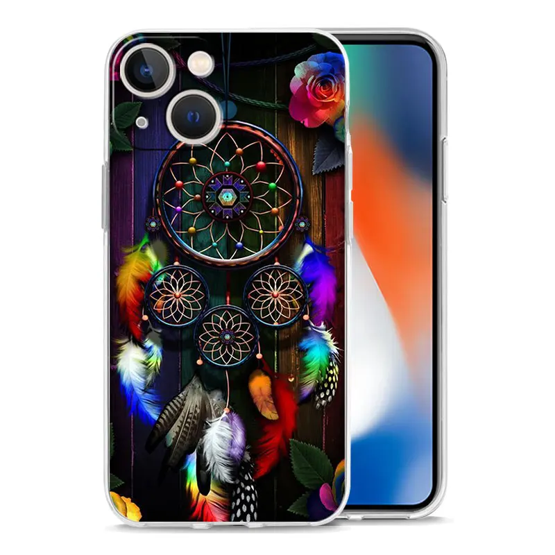 Фото Мягкий прозрачный чехол из ТПУ для iPhone 17, 16, 15, 14, 13, 12, 11 Pro Max, 17 Air, 7, 8 Plus с милым дизайном Мандала и Ловец снов №3
