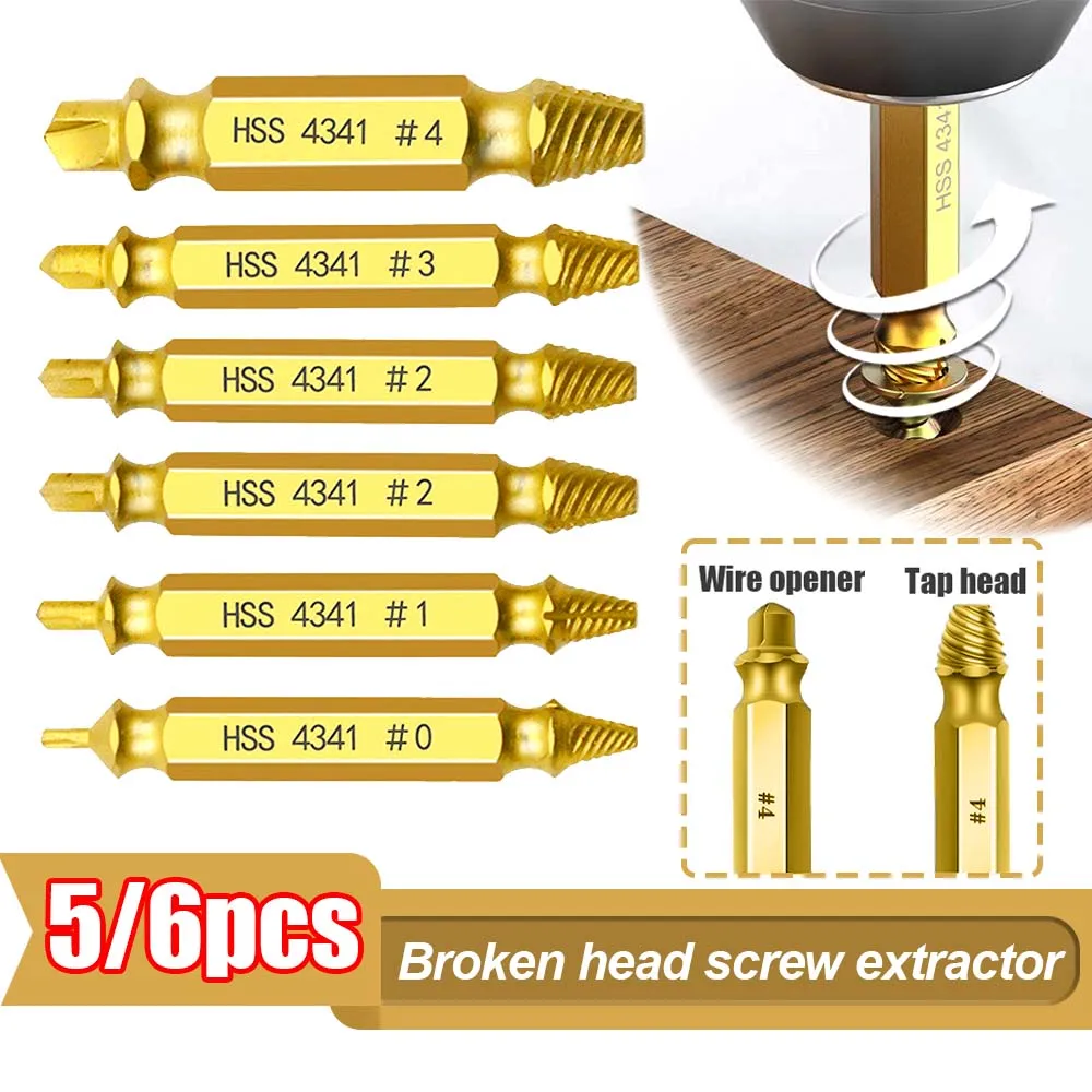 

5/6Pcs HSS Damaged Screw Extractor Drill Bit Set Stripped Broken Screw Bolt Extractor Remover Easily Take Out Demolition Tool