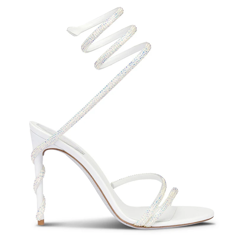 High end 2023 New High Heels, Rhinestone Snake Wrapped Slim Heels, Open Toed French Slim Sandals for Women