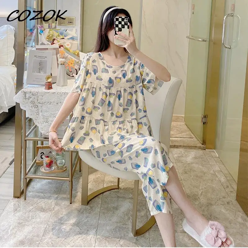 

Loungewear Fashion Home Clothing Homewear Cotton Sleepwear Cartoon Cotton Pajamas for Women Short Pants Short Sleeved Summer New