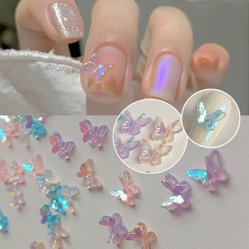 

Pack Nail Art Decorations Aurora 3D Butterfly Glitter Double-Wings Charms Jewelry Resin Rhinestones DIY Nail Accessories