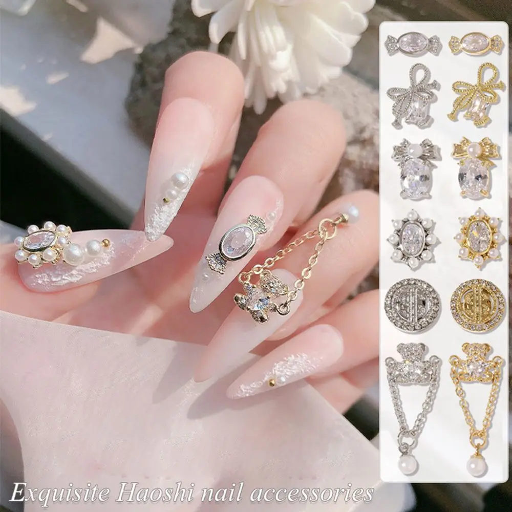 

Valentine's day 3D Metal Zircon Nail Art Heart Crystal Nail Charm Bear Bow Pendant Diamond Crystal Pearl Charms Decoration