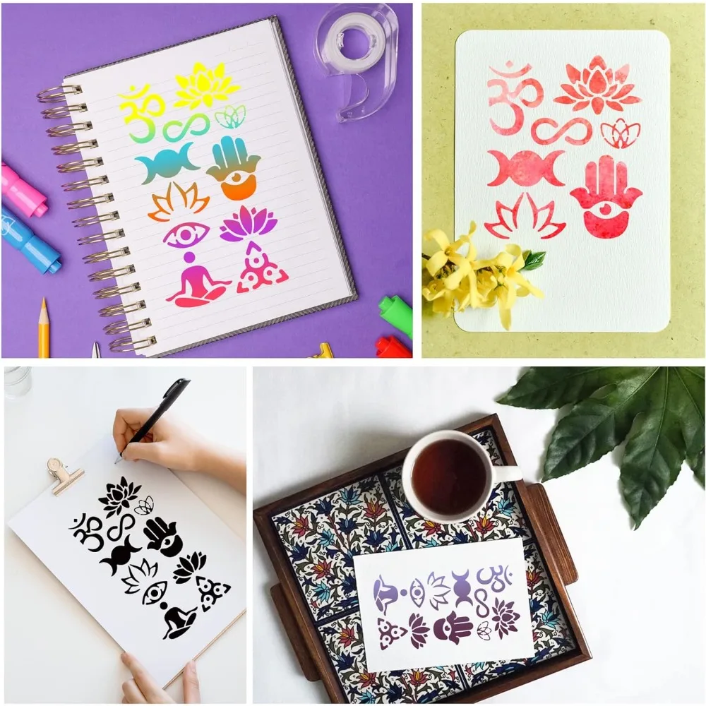 Трафарет из нержавеющей стали с цветком лотоса металлический трафарет для йоги