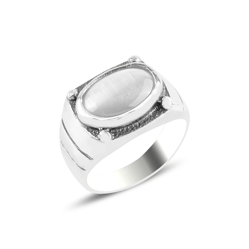 

Silver 925 Sterling Oval White Cat 'S Eye Stone Oxidized Ring