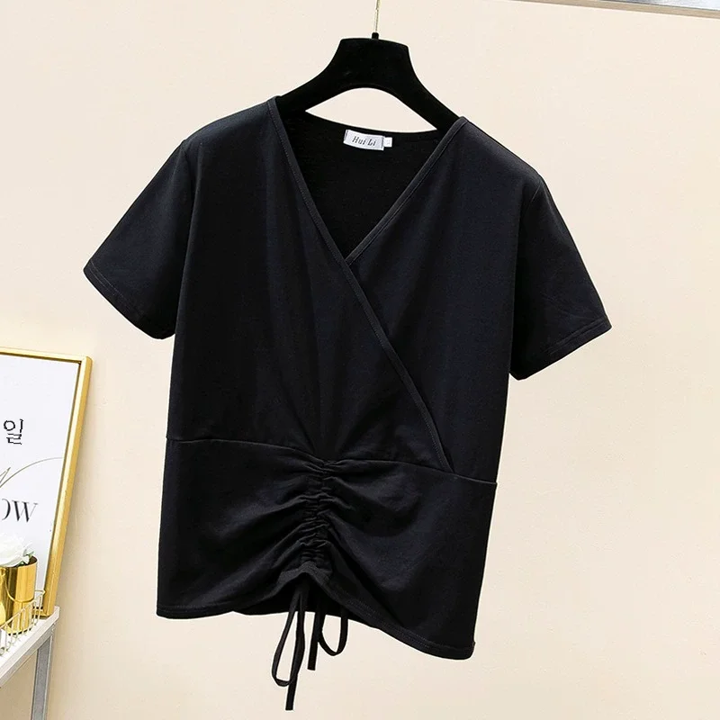 Женская летняя футболка с V-образным вырезом и коротким рукавом